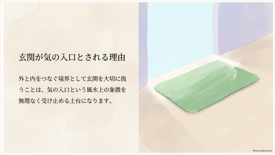 玄関を気の入口と捉える風水上の考え方を示す玄関マット