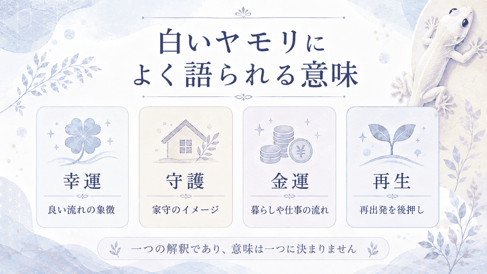 白いヤモリに語られる幸運・守護・金運・再生の4つの意味と、一つの解釈に限定できないことを整理