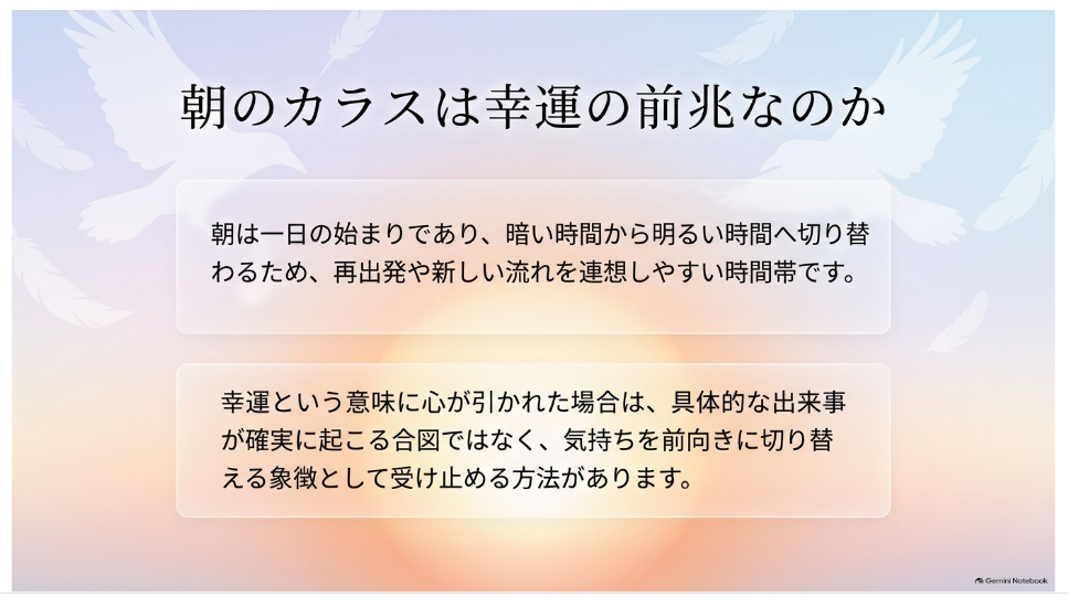 朝のカラスを幸運や新しい始まりの象徴として捉える考え方