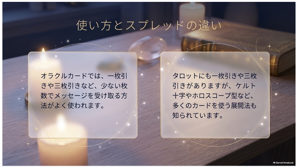 オラクルカードとタロットカードの使い方とスプレッドの違い